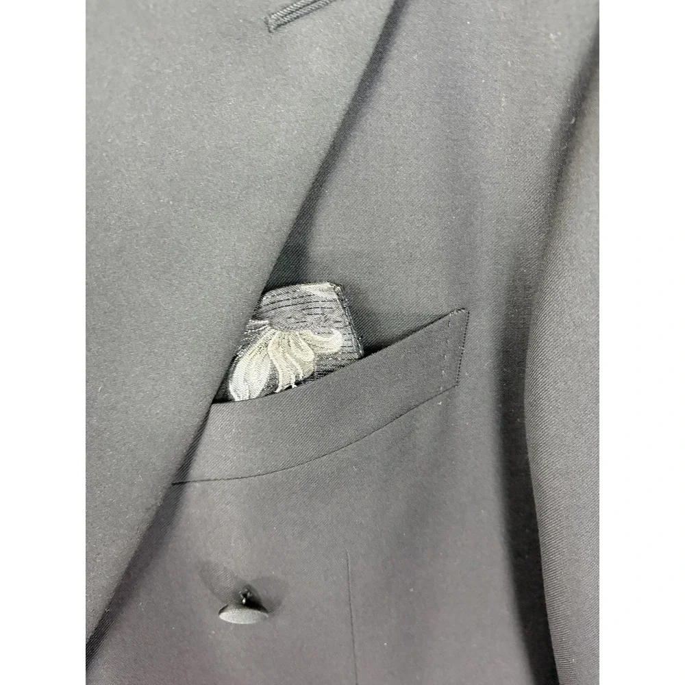 Ermenegildo Zegna Suit Jacket Mens 54 Black Wool Double Breasted Peak Lapel Men